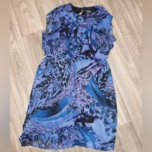 Soho blue floral print knee length dress